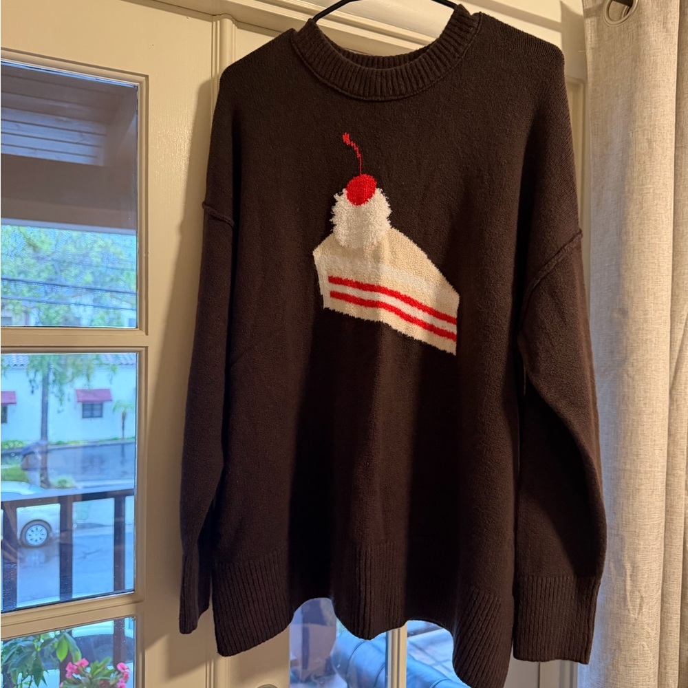 Aerie Brown Sweater with cake slice size large